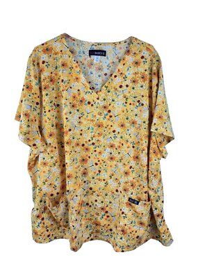 Koi Basics Scrub Top Plus 5X VNeck Pockets Yellow Flowers Dragonflies Lady Bugs